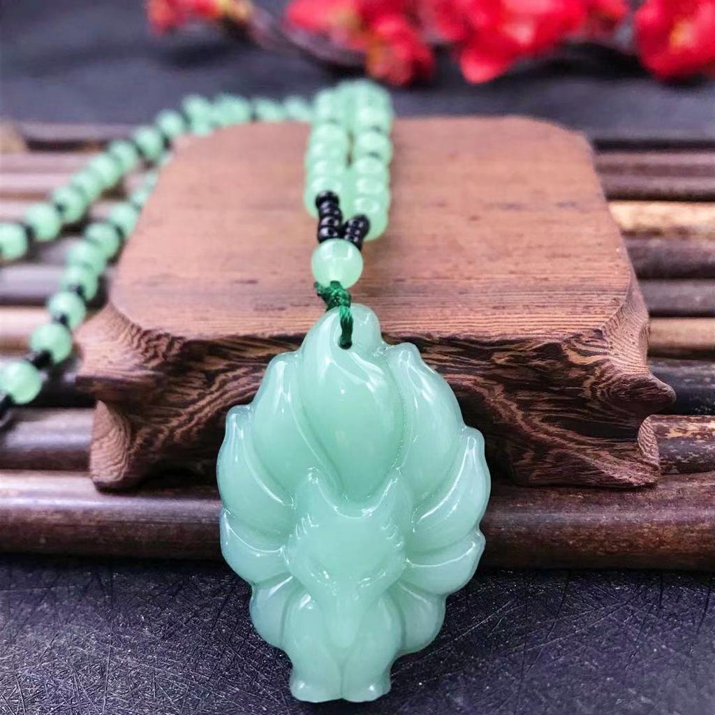 Obsidian Nine-Tailed Fox Pendant Necklace for Men and Women