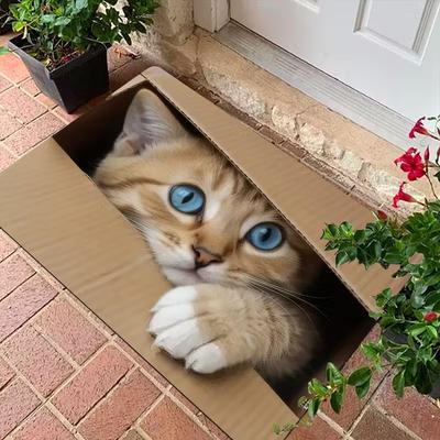 2D Katze Badezimmermatte, Matte aus Flanellmaterial, Geeignet für Badezimmer, Schlafzimmer, Wohnzimmereingang, Badezimmermatte Strapazierfähige Bodenmatte