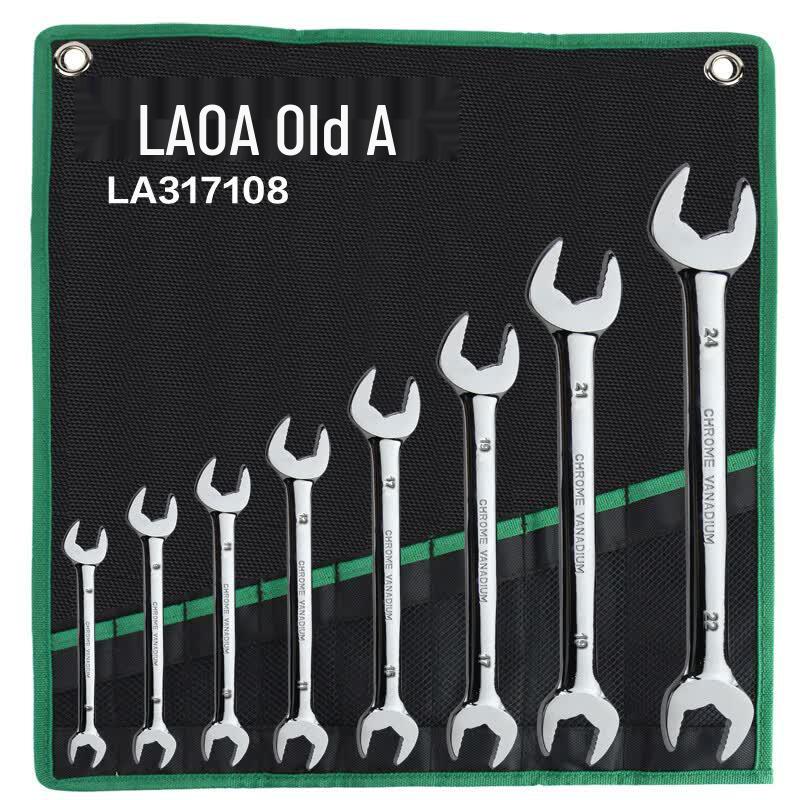 LAOA 8-Piece Mirror Polished Double Open-End Wrench Set (6-24mm)