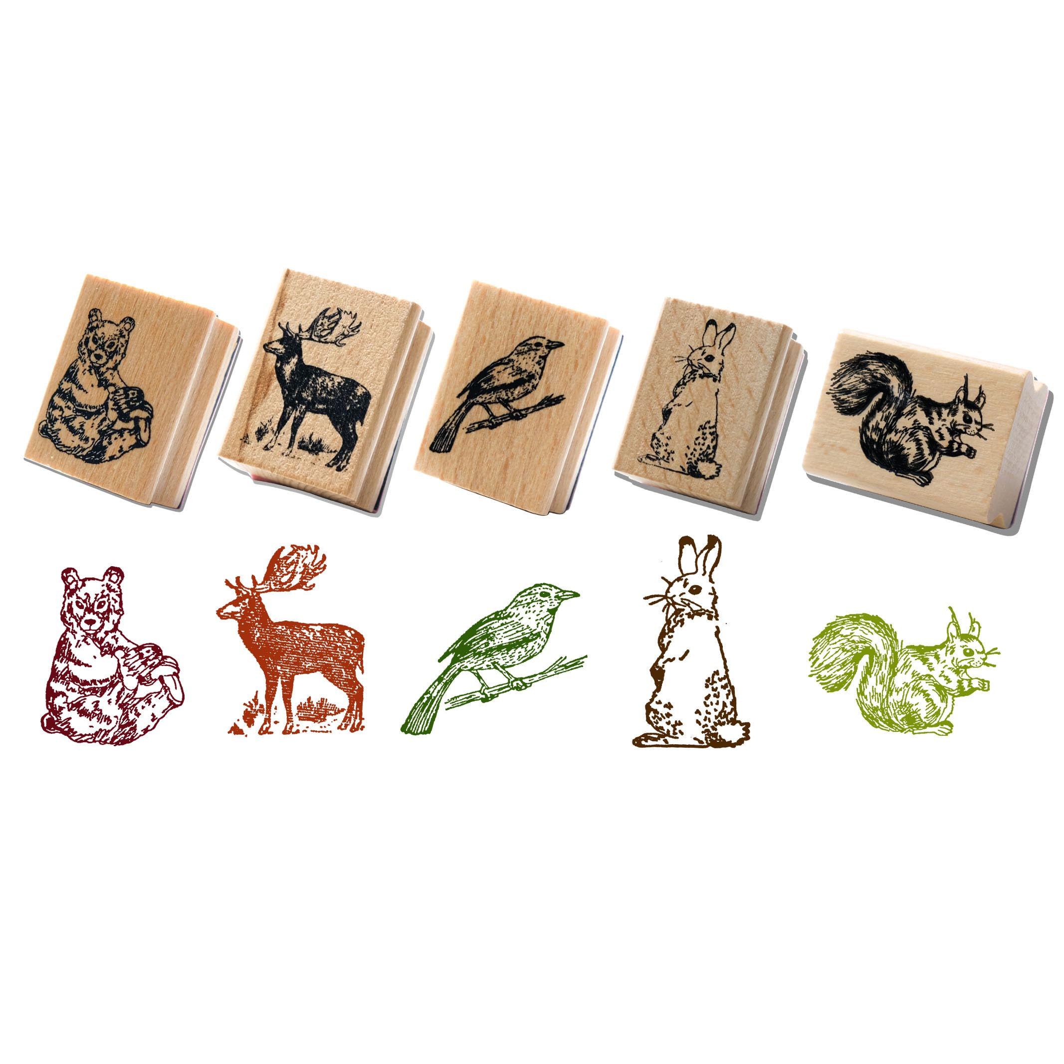 

Vintage Wooden Retro Rubber Stamps for Antique Stylish and Cute of 5 Stamps, Animals, Flowers, Scrapbooking, Collages, Journaling, Decorating, (Set