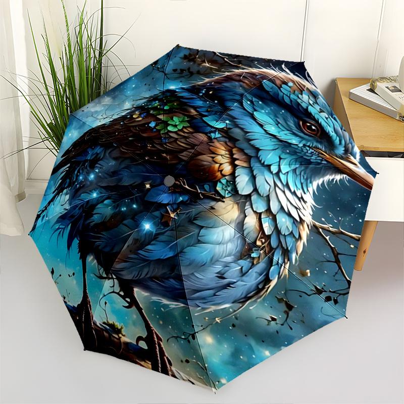 1pc Enchanted Garden Bird Automatic Opening/Closing Umbrella, Portable Folding Design with 8-Bone Iron Frame, Perfect for Outdoor, Festive Gifts,
