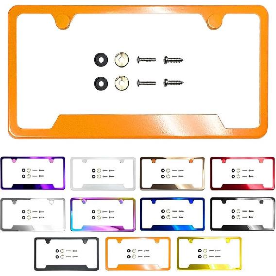 Bottom Corner Cut Out Version License Plate Frame Rose Gold Mirror Chrome Electroplating Universal Fit Aluminum Screw On Cap Cover, T304 Stainless