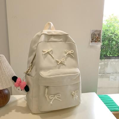 Fashion Bow Backpack Laptop Rucksack Large Capacity Students Bookbags Solid Color Stylish Daypack Multi-pockets Travel Backpack