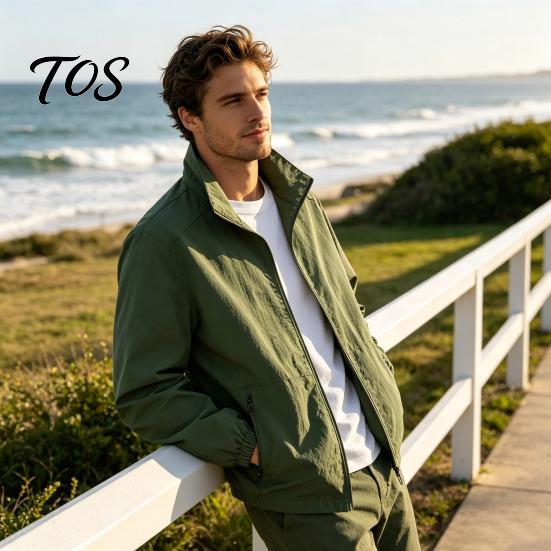 Durable Polyester Zippered Coats Men Windbreaker Jacket, Windproof Waterproof Stand Collar Coat, Casual Zip-up Spring Autumn Outerwear Jacket