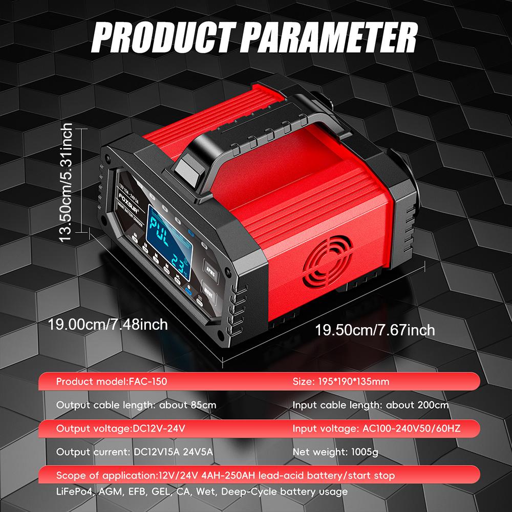 300W Full Automatic 12V/24V Protect Quick Charger LCD Display Multiple Protections Car Battery Charger