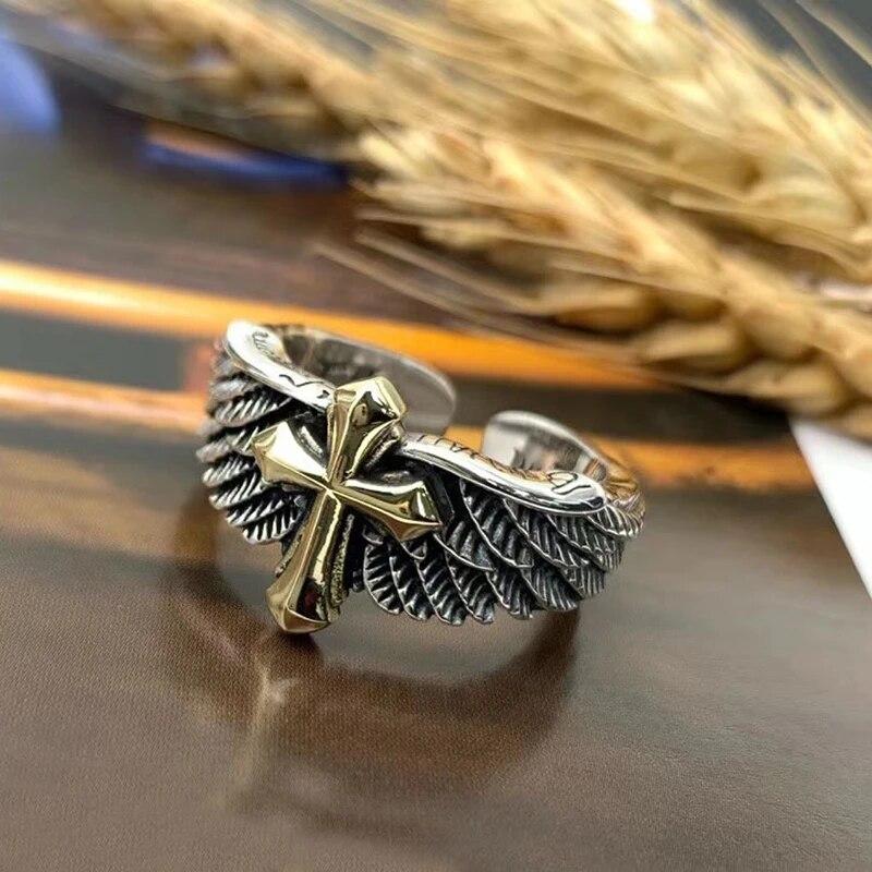 Bagues de licorne de personnalité d'aigle de croix de Totem de mode rétro