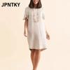 JPNTKY Women's Fashion Summer Spring Solid Color Print O-Neck Short Sleeve Casual Dresses