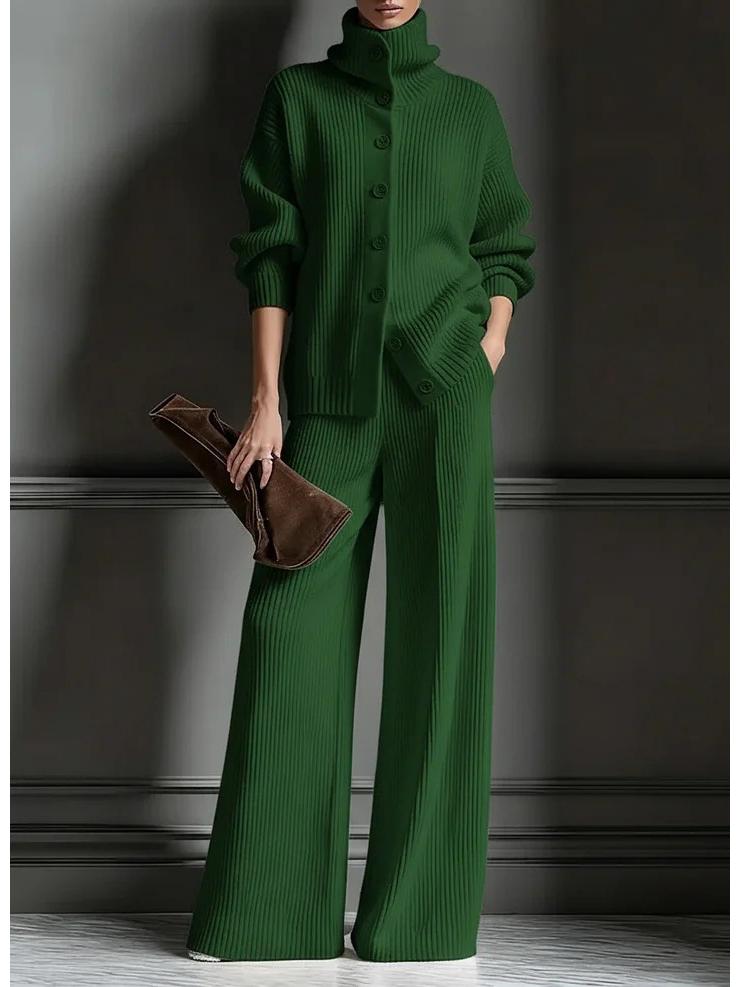 

2025 European American Fashion Women s Autumn Winter High Neck Knit Wide-Leg Suit 2XL