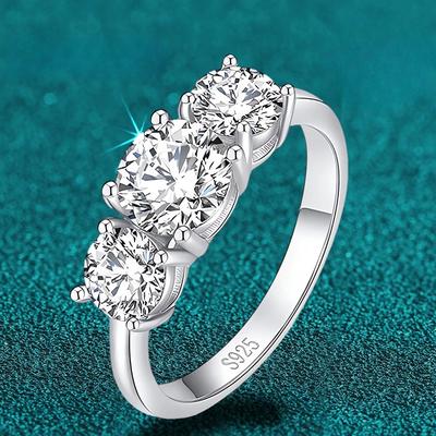 4CT zásnubní prsten Moissanite pro ženy 3-kamenový S925 Sterling Silver Snubní prsten Promise Promise s 18karátovým zlatem pozlacený snubní prsten