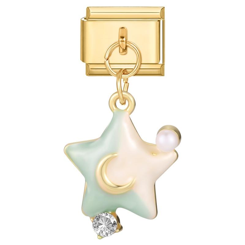 Vintage Gold Color Heart Star Cloud Rose Tulip Pendant Italian Charm Links Stainless Steel Fit 9mm Italian Bracelet DIY Jewelry