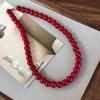 Minar Classic 6 8 10mm Red Color Glass Beads Strand Beaded Necklace for Women Silver Plated Ingot Clasp Sweater Chain Choker