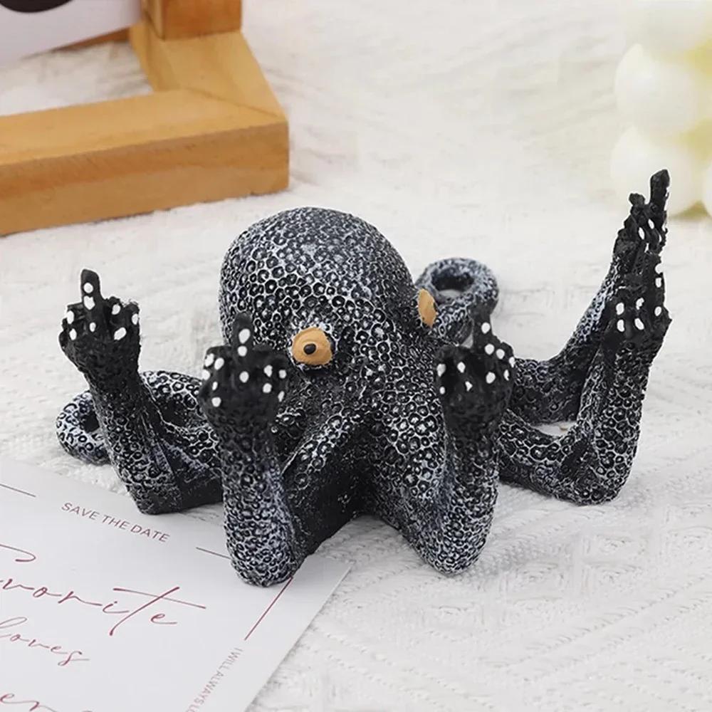 New Vertical Middle Fingered Octopus Storage Stand Night Glow Home Decoration Ornament Ring Necklace Storage Jewelry Resin Craft