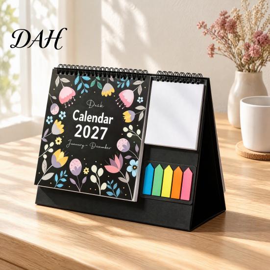 Monthly Schedule Organizer Desk Calendar 2027, Standing Flip Desktop with Sticker Portable Coil Bound Planner Notepad, Twin-Wire Binding 12