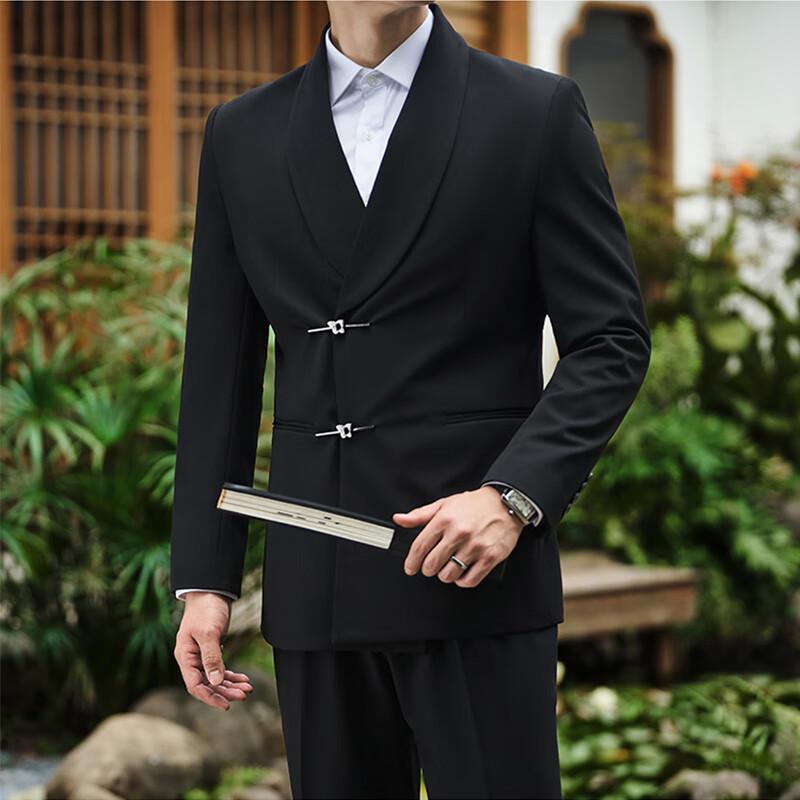 ROMON Men's New Chinese Double-Breasted Wedding Suit Set