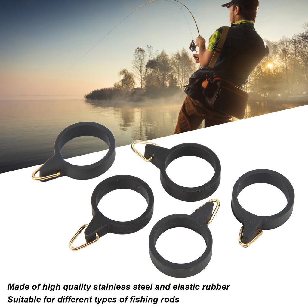 5pcs Fishing Rod Hook Holder Rubber Circle Stainless Steel Fishing Pole Hook Keeper for Bait ToolM