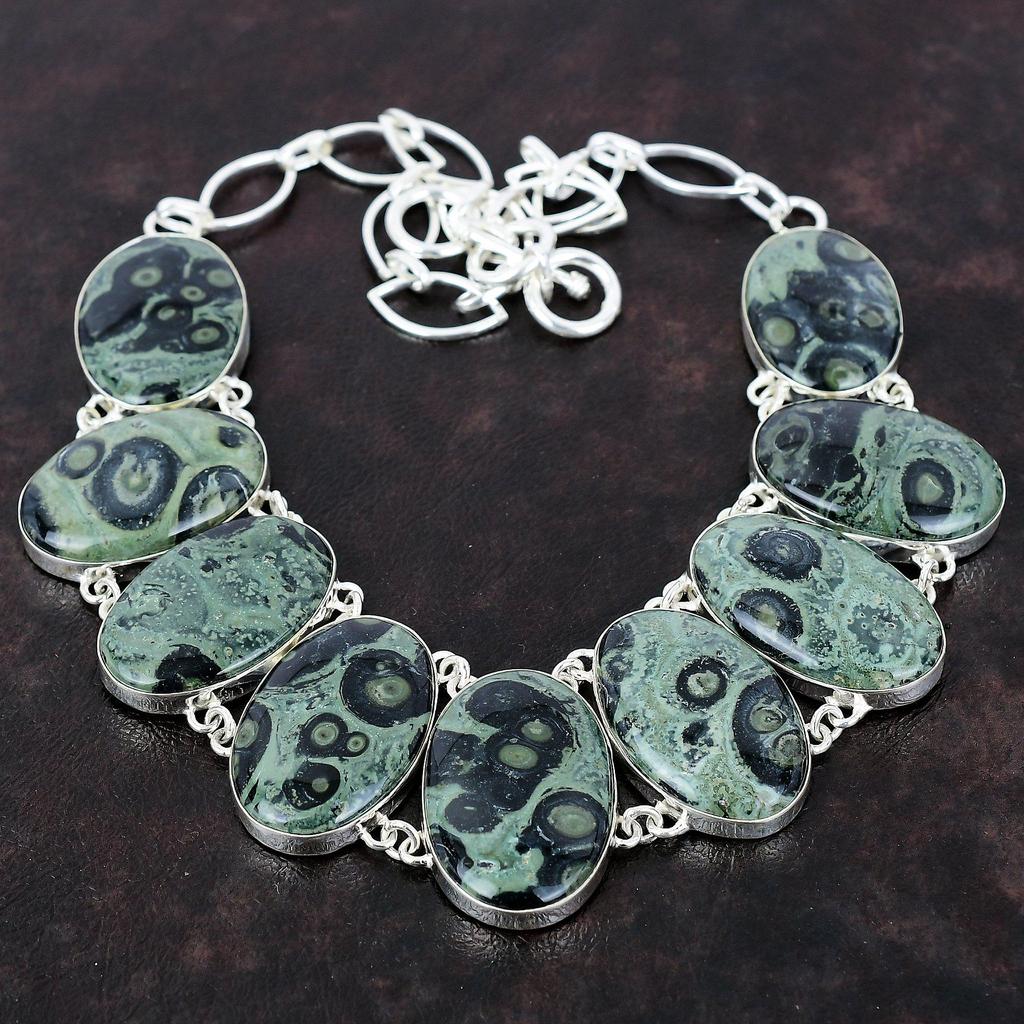 Kambaba Jasper Necklace Gemstone Jewelry Designer Necklace 925 Sterling Silver Necklace Adjustable Chain Necklace Handmade Jewelry For Gift