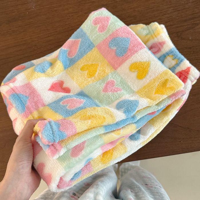 Korean Style Women's Fleece Pajama Pants - Flannel Cartoon Design for Autumn and Winter