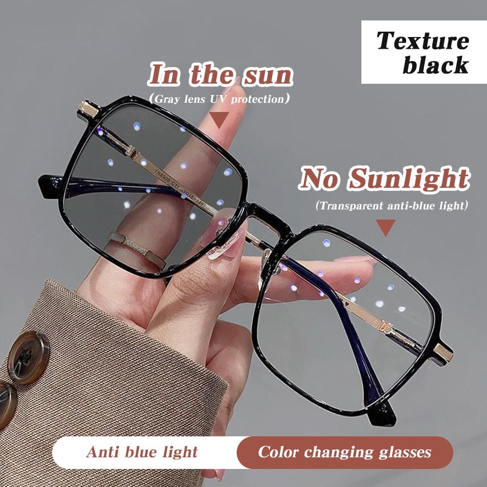 Fashion Sunglasses For Women Modern Oversized Square Photochromic Sunglasses Hd Lenses Clear To Dark Transition Effect