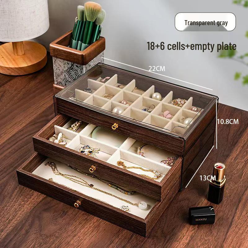 Retro Walnut Wood Jewelry Box: Organizer for Earrings, Rings, Bracelets, and Necklaces