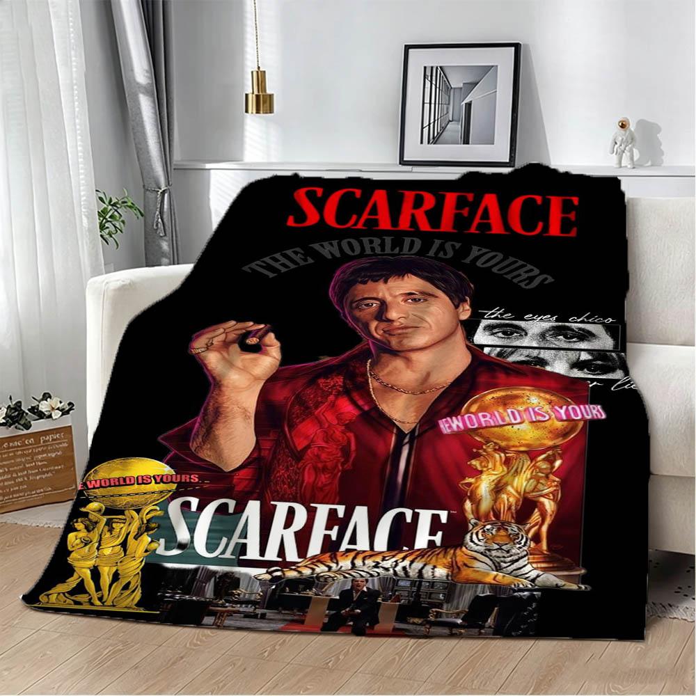 3D S-Scarface-S The World Is Yours Movie Flannel Blanket Soft Throw Blanket Art For Home Decor Bedroom Bed Sofa Picnic Fans Gift