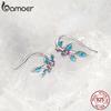 BAMOER 925 Sterling Silver Xmas Jewelry Gift Holly Open Ring Colorful Flower Leaf Stud Earrings Special New Year Holiday Gift