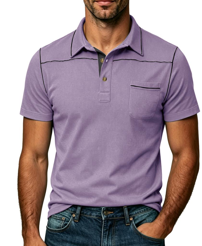 Mens Plus Size Fashion Turn Down Collar Short Sleeve Pocket Polo Shirt