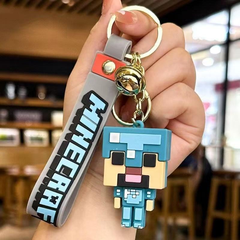 Cartoon Minecraft Keychain Pendant Soft Rubber Building Block Doll Backpack Bag Pendant Car Chain Small Gift