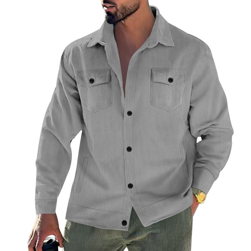 Men S Corduroy Jacket Single Breasted Lapel Casual Long Sleeve Coat