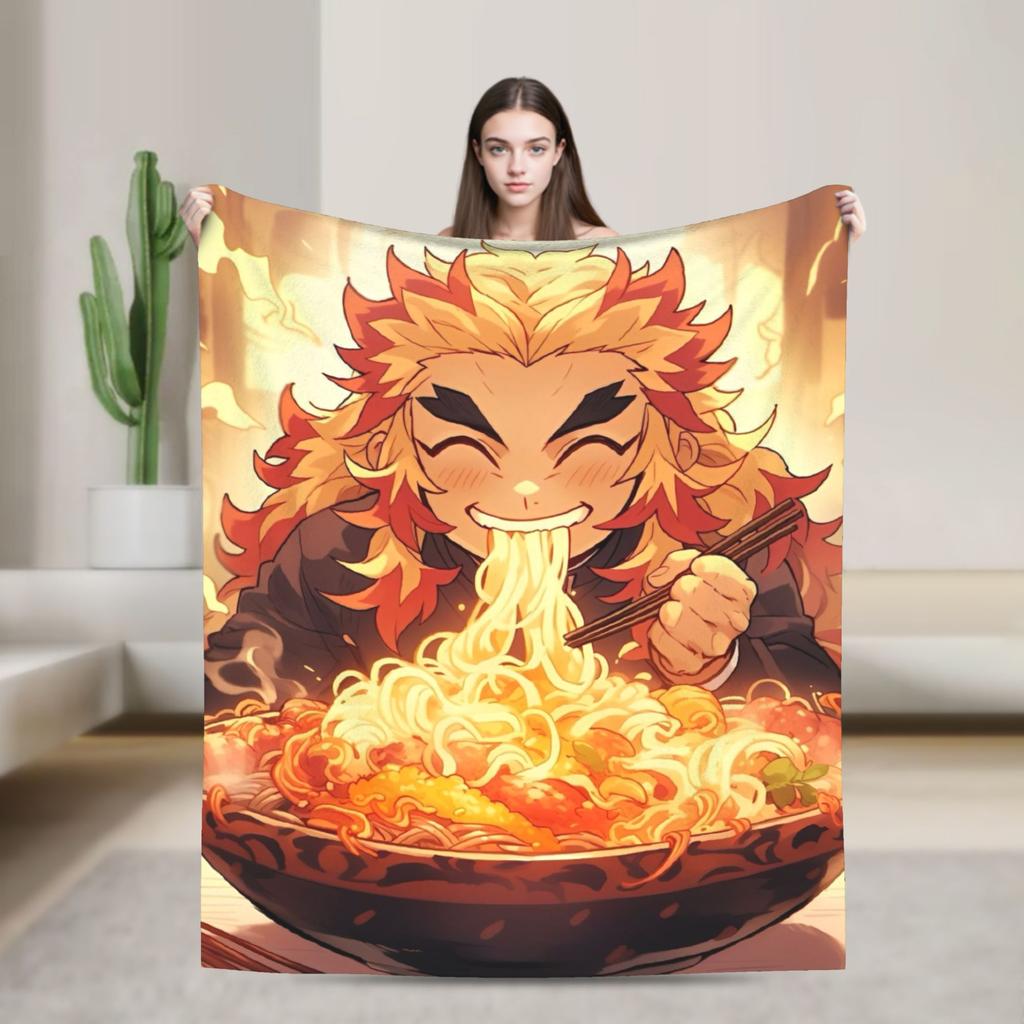 Flame Hashira Kyojuro Rengoku Blanket Anime Demon Slayer Fleece Awesome Breathable Throw Blanket for Coverlet Spring/Autumn