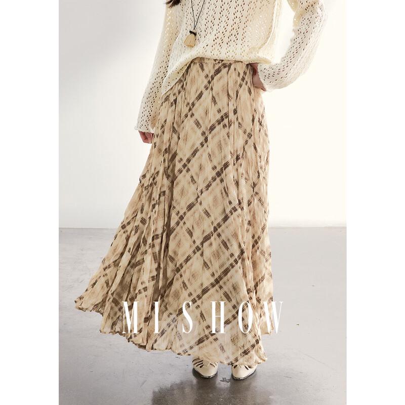 Mishow Chiffon A-Line Plaid Skirt S