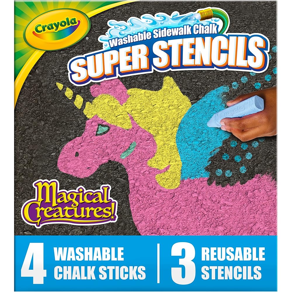 Crayola Jumbo Chalk Set with Washable Chalk In 4 Colors and 3 Stencil Sheets Outdoor Chalk 031001
