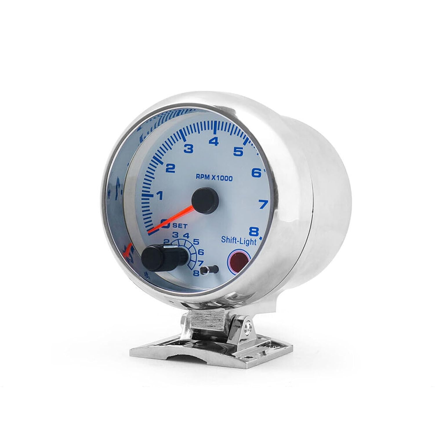 GoolRC Tachometer Gauge, 3.75 Car Universal Silver Tachometer Gauge Blue Inter Shift light 0-8000 RPM, LED Background Light