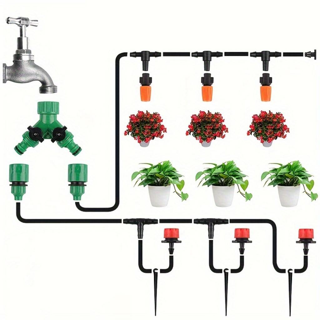 Kit de Irrigação por Gotejamento 50M Sistema de Rega Automática Aspersor para Plantas de Jardim Flores Conjunto de Microirrigação