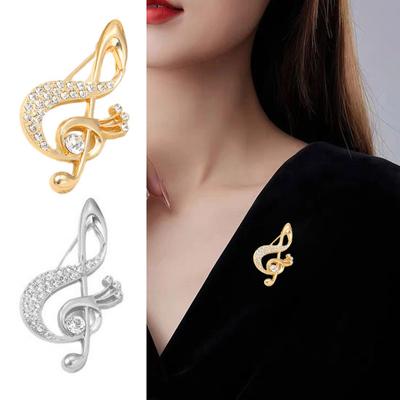 Broche Feminino Brilhante Cravejado com Strass Formato de Nota Musical Fivela Anti-Exposição Ternos Camisas Suéteres Bolsas Alfinete Roupa