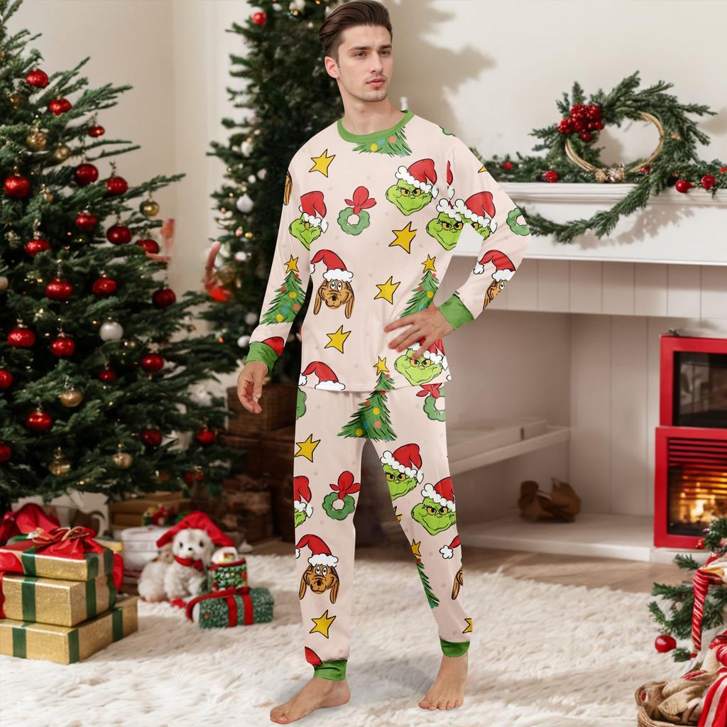 Christmas Print Cute Family Set Pajamas, Home Clothes, Family Set Long Sleeve Top Pants Set