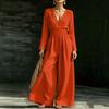 Damen V-Ausschnitt Taillenbetonender Langarm-Jumpsuit, Farbe, Elegant für Arbeit und Abend