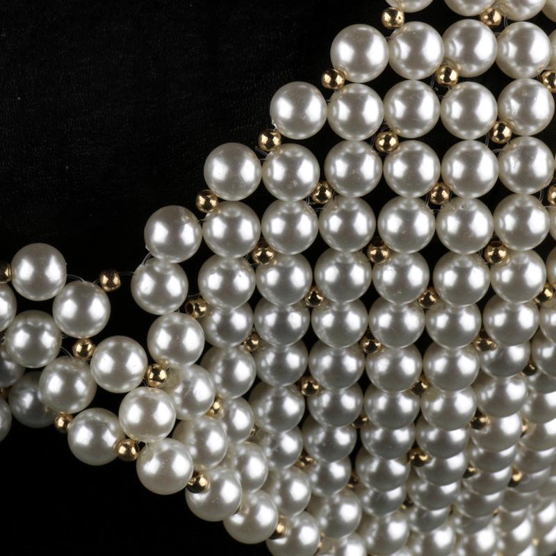 Elegant Strapless Pearl Embellished Vest with Body Chain
