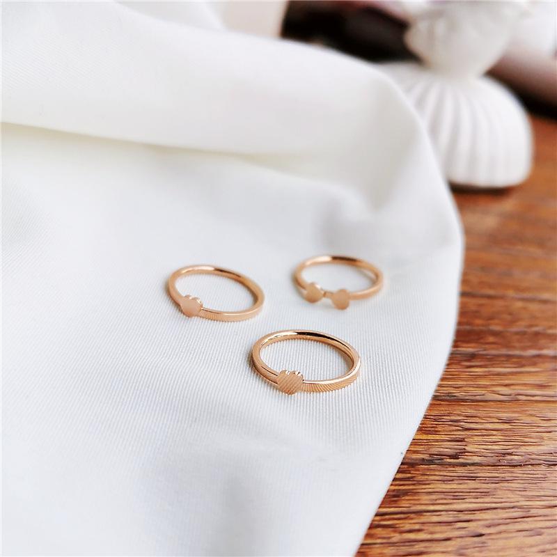 Rose Gold Plated Titanium Steel Heart Ring Set for Women - Three-Piece Index Finger Set