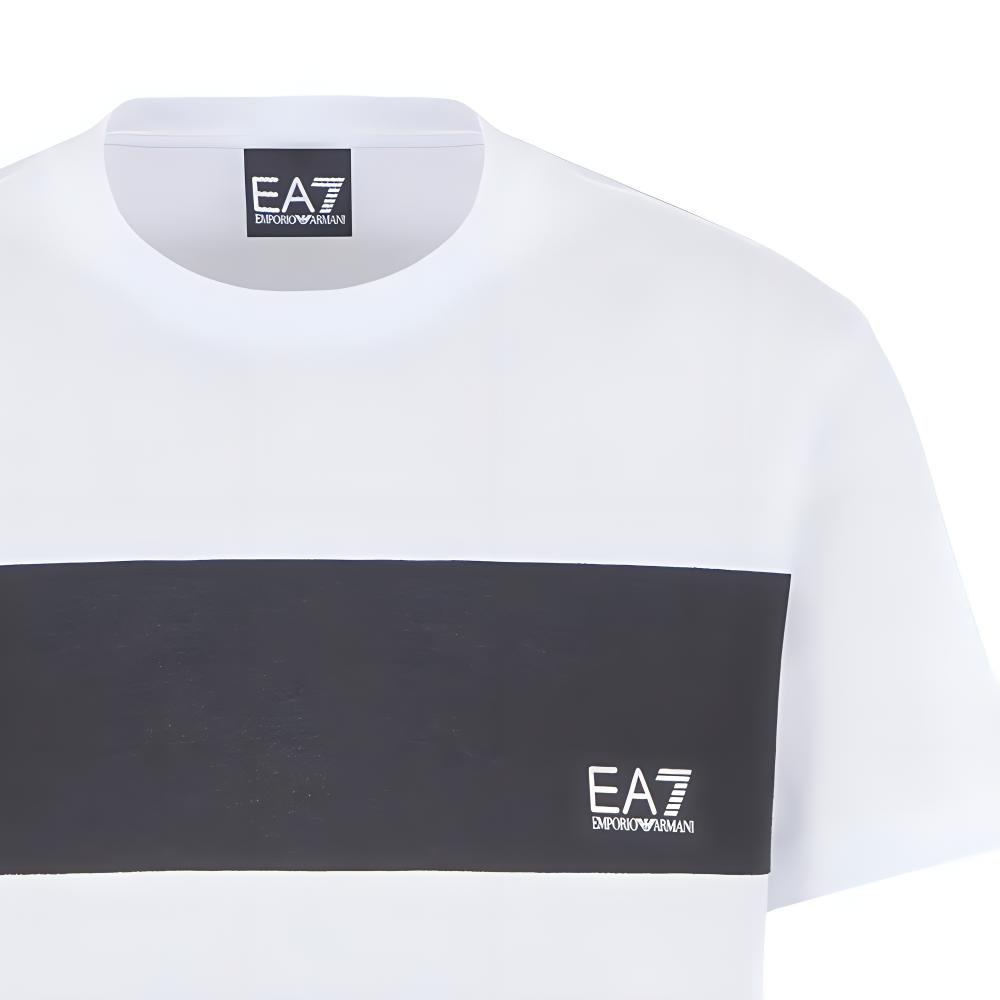 Emporio Armani EA7 SS24 Color Block Letter Print Crew Neck Short Sleeve T-Shirt Men tops White 6DPT47-PJTJZ-1100