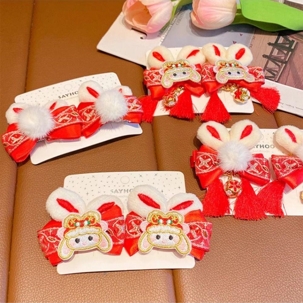 Tassel Children Red Hairpin Bunny Chinese New Year Headwear Lovely Plush Rabbit Hairpin Girls