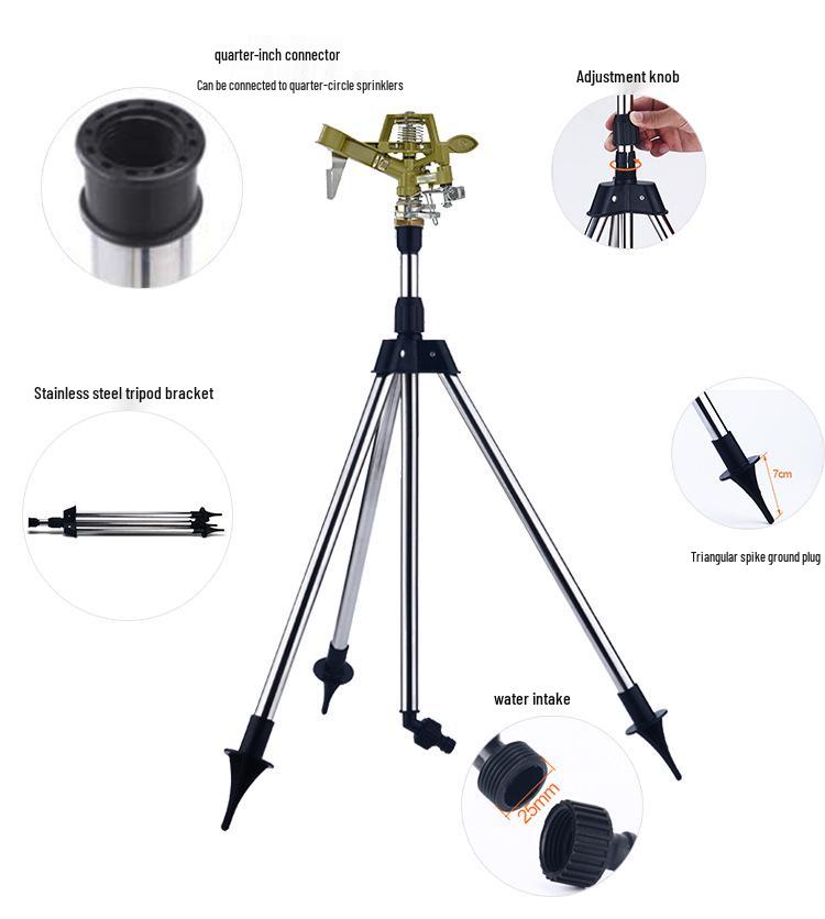 Automatic Rotating Lawn Sprinkler with Stainless Steel Tripod and Zinc Water Bird Design