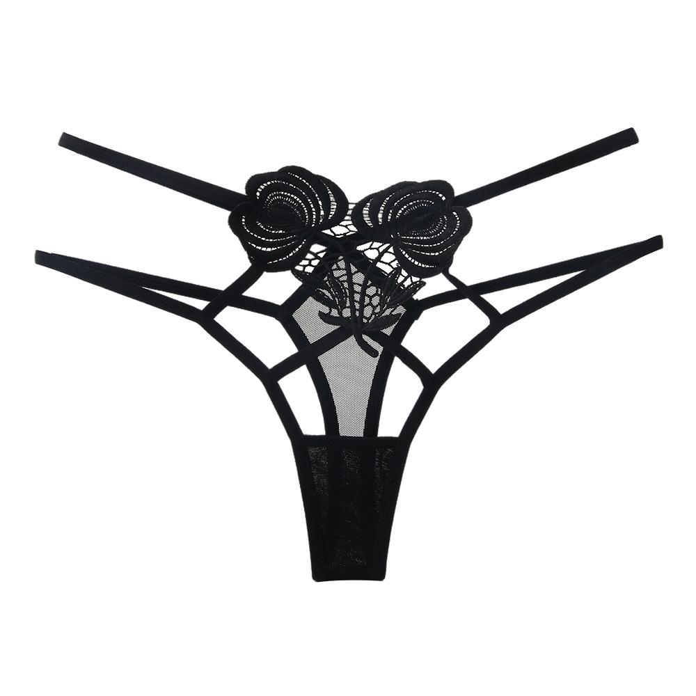 Bundled Design Thong Female Sexy Water-soluble Flower Hollow Mesh Interwoven Thin Belt Seductive Mood Panties 2298