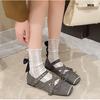 Women's Fashion Single Shoes Spring New Square Head Shallow Mouth Butterfly Knot Soft Sole Anti-slip Wear-resistant Flat Shoes