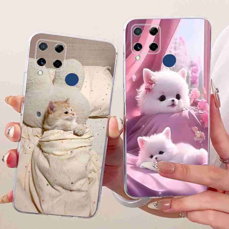 For Realme C20 Case Soft Funda Blue Butterfly Painted Cover For Oppo Realme C15 c20 C 20 15 Phone Bumper RealmeC15 Case Coque