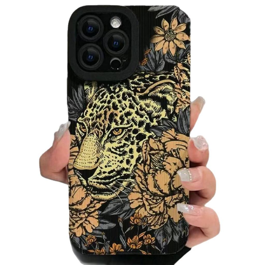 Gold Line Leopard Print Phone Case for Apple iPhone 16Promax/17, Japanese/Korean/European/American styles.