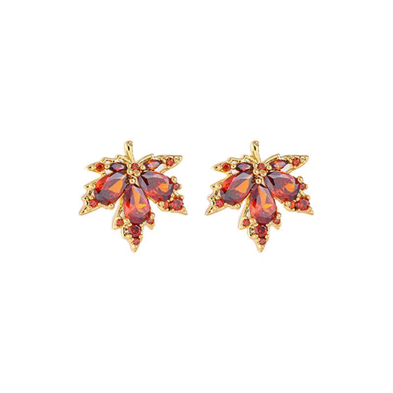 Fashion Red Maple Leaf Earrings For Women Metal Jewelry Gift Earrings