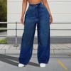 Damen Wide Leg Jeans Hohe Taille Stretch Boyfriend Denim Hose Gerade Beine Locker Baggy Jeans mit Taschen