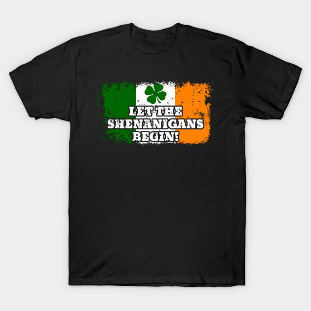 Men Black Print T-shirt Let The Shenanigans Begin! St. Patricks Day No-Cut Transfer Paper Print Cotton Tshirt S