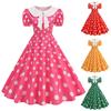 Women's Casual Polka Dot Dress with Collar and Puff Sleeves Slim Fit
