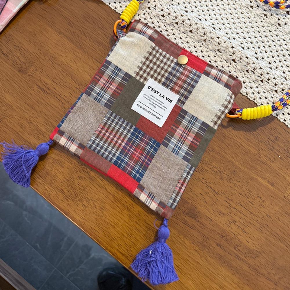 Тканевая сумка с принтом в клетку, сумка через плечо с кисточками, винтажная богемная сумка-мессенджер для женщин Style 1